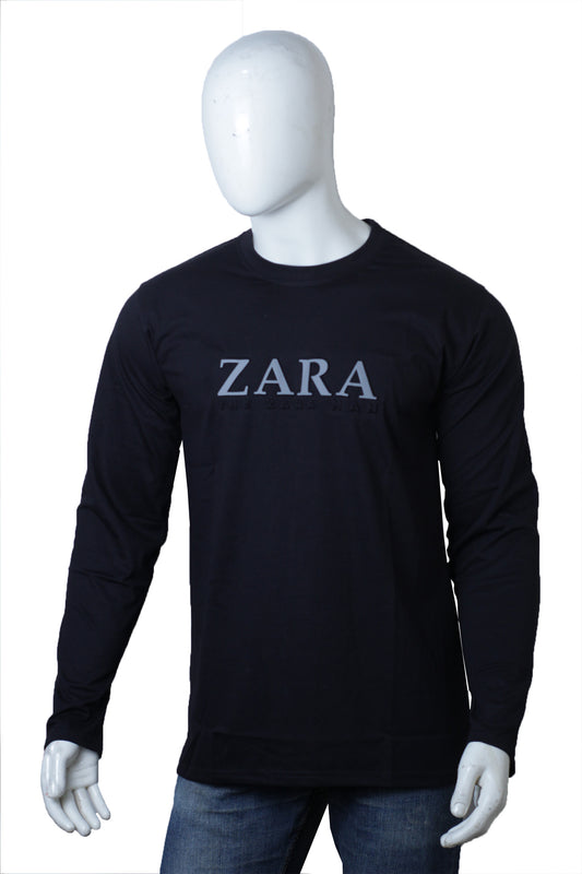 Black Full Sleeves Round Neck Embossed Zara T-Shirt for Men