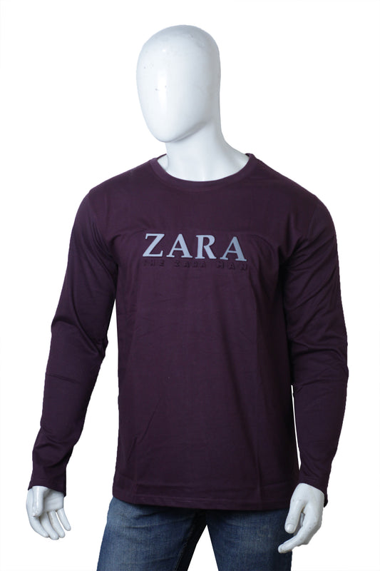 Dark Purple Full Sleeves Round Neck Embossed Zara T-Shirt for Men