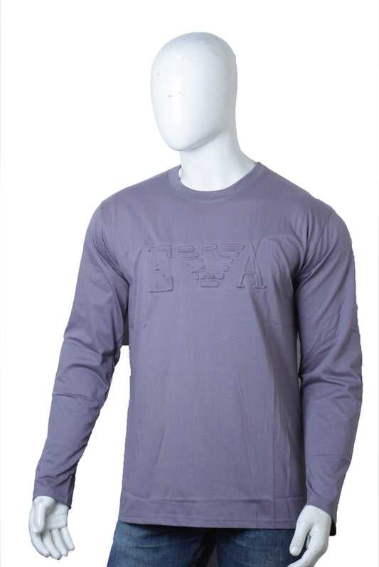 Grey Full Sleeves Round Neck Embossed T-Shirt for Men