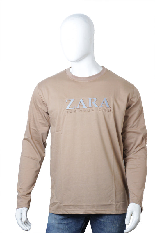 Light Brown Full Sleeves Round Neck Embossed Zara T-Shirt for Men